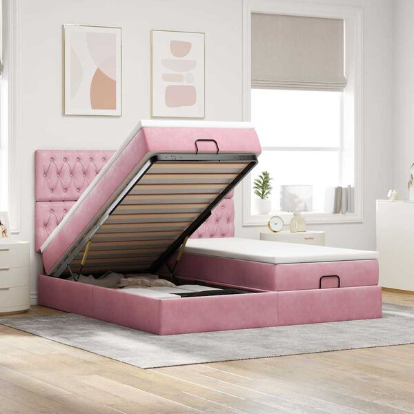 moldura de cama otomana vidaXL com colch&atilde;o rosa 200x200cm Veludo