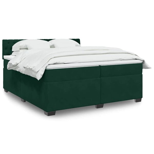 vidaXL Cama com molas/colch&atilde;o 200x200 cm veludo verde-escuro