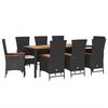 vidaXL 9 pcs conjunto de jantar p/ jardim c/ almofad&otilde;es vime PE preto