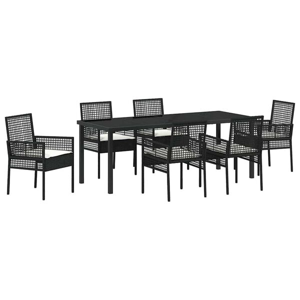 vidaXL Conjunto de Jantar para Jardim com almofada 7 pcs Preto vime PE