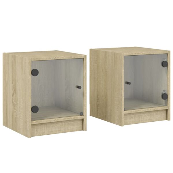 vidaXL Mesa cabeceira c/ portas vidro 2 pcs 35x37x42cm carvalho sonoma