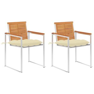 vidaXL Cadeiras de jardim com almofad&otilde;es 2 pcs ac&aacute;cia maci&ccedil;a e a&ccedil;o