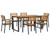 vidaXL Conj. jantar p/ jardim 7 pcs madeira de ac&aacute;cia maci&ccedil;a e metal