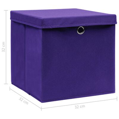 vidaXL Caixas de arrumação com tampas 4 pcs 32x32x32 cm tecido roxo
