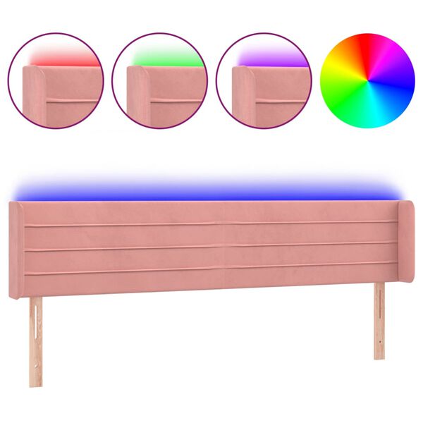 vidaXL Cabeceira de cama c/ luzes LED veludo 183x16x78/88 cm rosa