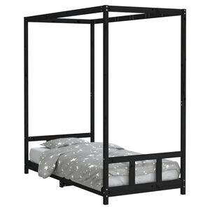 vidaXL Estrutura de cama infantil 90x190 cm pinho maci&ccedil;o preto