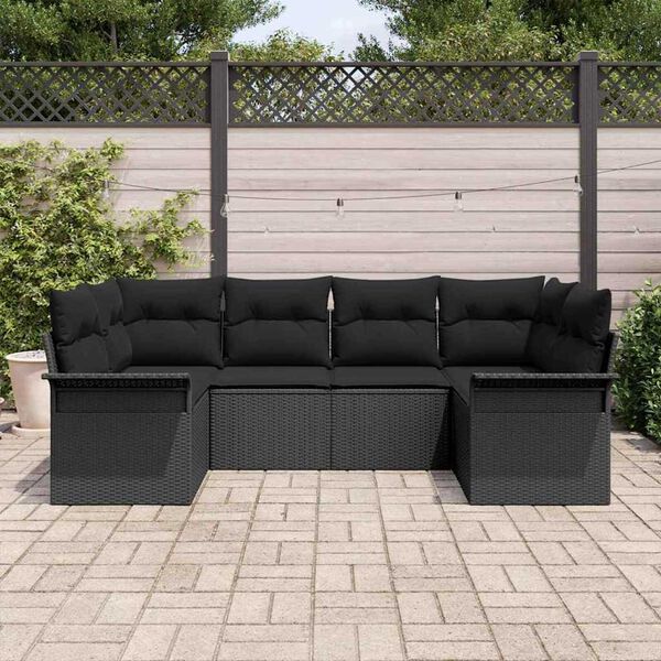 vidaXL Conjunto de Sof&aacute; de Jardim 6 pcs Preto Rattan Sint&eacute;tico