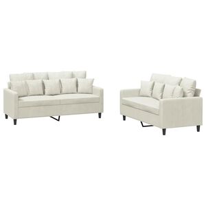 vidaXL 2 pcs conjunto de sof&aacute;s com almofad&otilde;es veludo cor creme