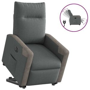 vidaXL Poltrona reclin&aacute;vel elevat&oacute;ria el&eacute;trica tecido cinzento-escuro