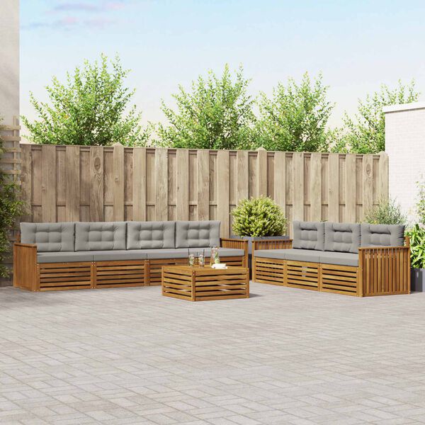 vidaXL Conjunto de Sof&aacute;s para Exterior 8 pcs Cinza Natural e Claro