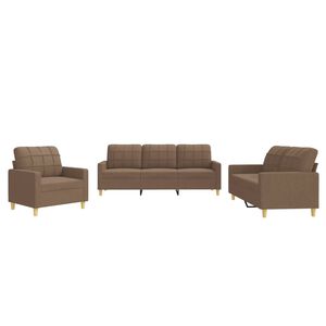 vidaXL 3 pcs conjunto de sof&aacute;s com almofad&otilde;es tecido castanho
