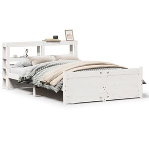 vidaXL Estrutura cama c/ cabeceira 135x190 cm pinho maciço branco