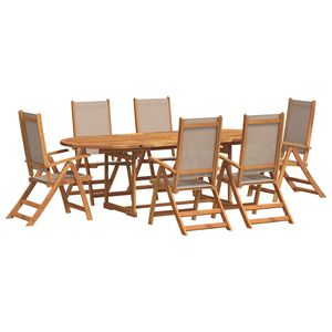 vidaXL 7 pcs conjunto de jantar para jardim ac&aacute;cia maci&ccedil;a e textilene