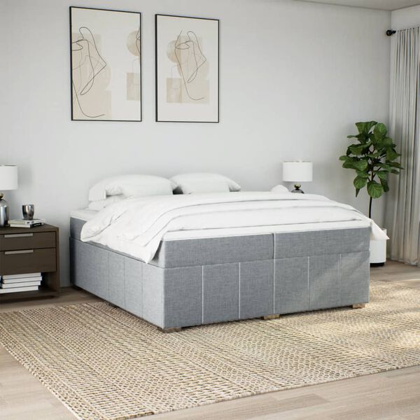 vidaXL Cama com molas/colch&atilde;o 200x200 cm tecido cinzento-escuro