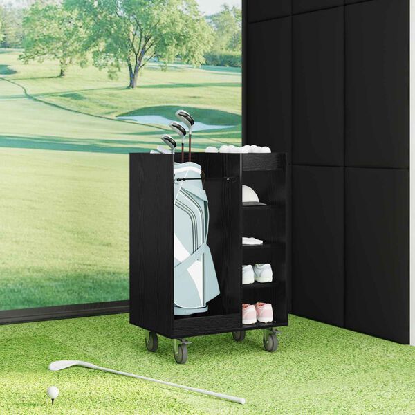 vidaXL Arm&aacute;rio de Golfe com roda Liso Carvalho Preto 65 x 45 x 98 cm