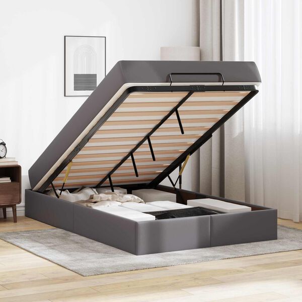 vidaXL Estrutura de cama com colch&atilde;o com colch&atilde;o 2 pcs Cinzeto PVC