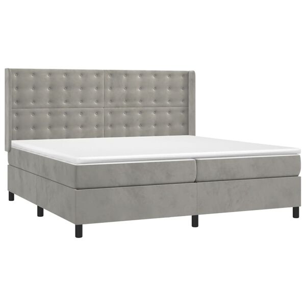 vidaXL Cama box spring c/ colch&atilde;o/LED 200x200 cm veludo cinzento-claro