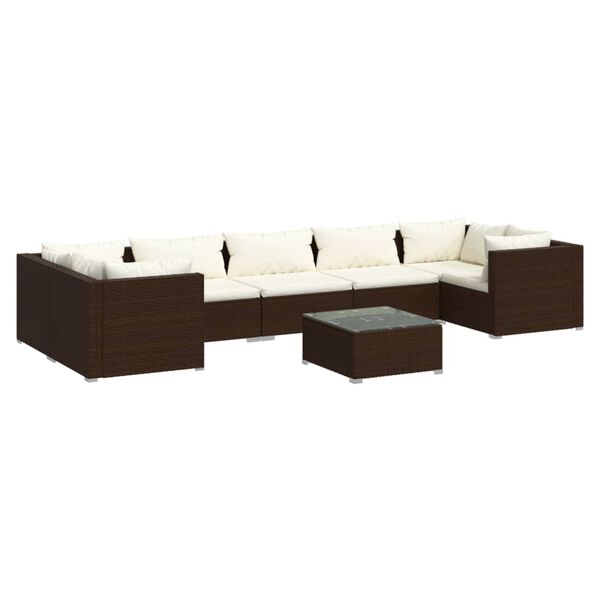 vidaXL 8 pcs conjunto lounge jardim c/ almofad&otilde;es vime PE castanho
