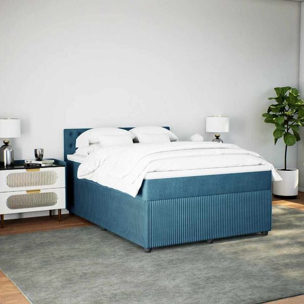 vidaXL Cama boxspring com colchão 140x190 cm veludo azul