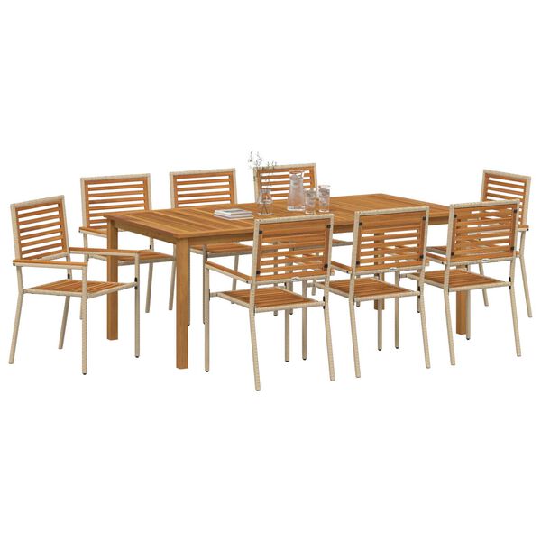 vidaXL Conjunto de Jantar para Jardim 9 pcs Bege Rattan Sintético
