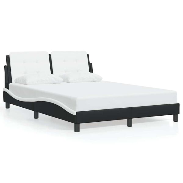 vidaXL Estrutura de cama sem colch&atilde;o Zadar 120x200 couro artif. preto/branco
