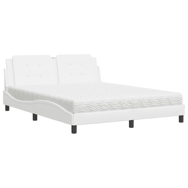 vidaXL Cama com colch&atilde;o Zadar 160x200 cm couro artificial branco
