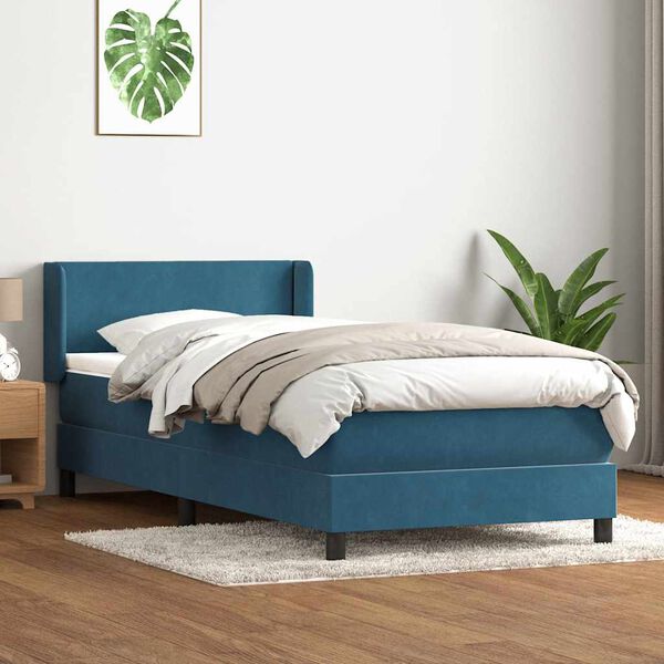 vidaXL Cama com molas/colch&atilde;o 80x220 cm veludo azul-escuro