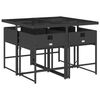 vidaXL 5 pcs conjunto de jantar p/ jardim c/ almofad&otilde;es vime PE preto