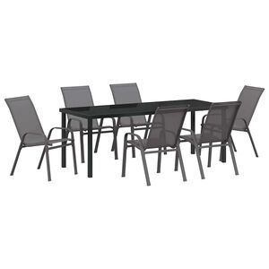vidaXL Conjunto de Jantar para Jardim 7 pcs Cinza e Preto