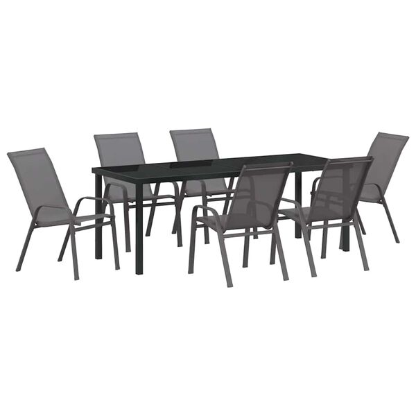 vidaXL Conjunto de Jantar para Jardim 7 pcs Cinza e Preto