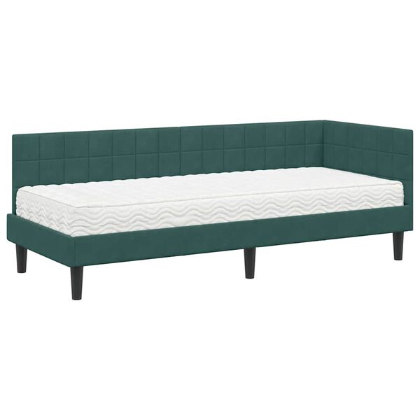 vidaXL Estrutura de Cama de Canto com Colch&atilde;o 2 pcs Verde Veludo