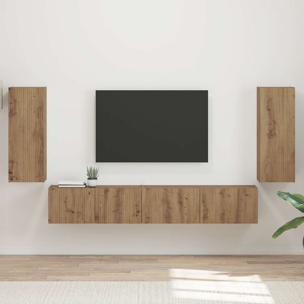 vidaXL Conjunto de m&oacute;vel de TV 4 pcs Carvalho Artesanal
