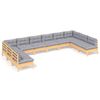 vidaXL 10pcs conjunto lounge de jardim + almofad&otilde;es cinza pinho maci&ccedil;o