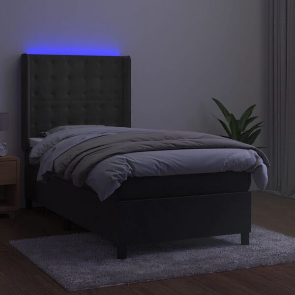 vidaXL Cama box spring c/ colch&atilde;o/LED 90x190 cm veludo cinzento-escuro