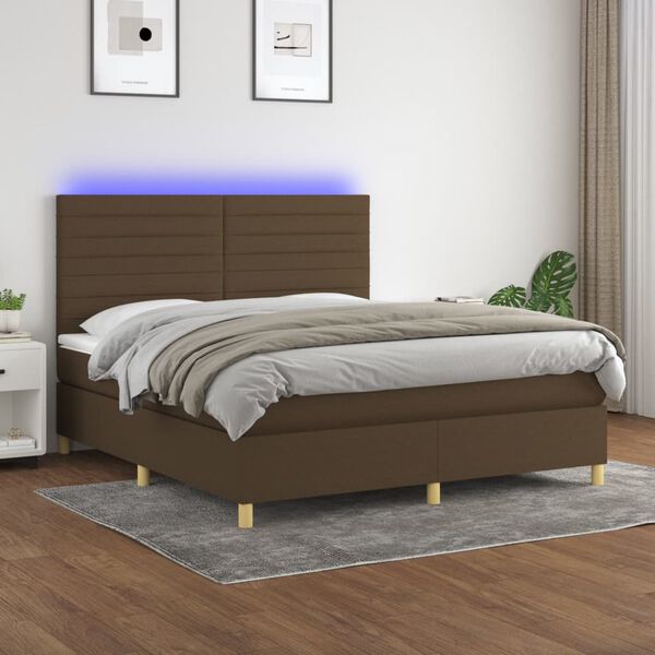 vidaXL Cama box spring c/ colch&atilde;o/LED 160x200cm tecido castanho-escuro