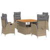 vidaXL 5 pcs conjunto de jantar p/ jardim com almofad&otilde;es vime PE bege