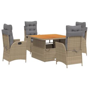 vidaXL 5 pcs conjunto de jantar p/ jardim com almofad&otilde;es vime PE bege