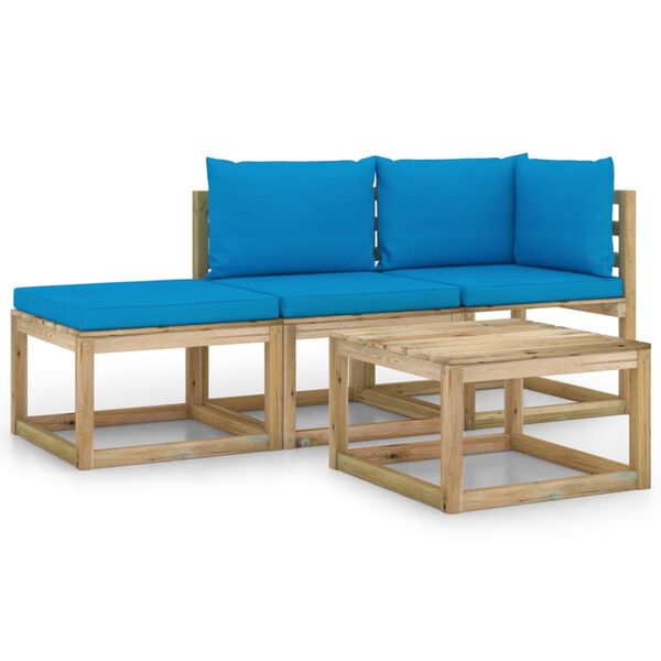 vidaXL 4 pcs conjunto lounge de jardim com almofad&otilde;es azul-claro