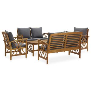 vidaXL 5 pcs conjunto lounge de jardim c/ almofad&otilde;es ac&aacute;cia maci&ccedil;a