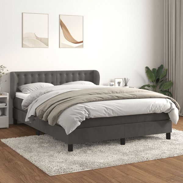 vidaXL Cama com molas/colch&atilde;o 140x200 cm veludo cinzento-escuro