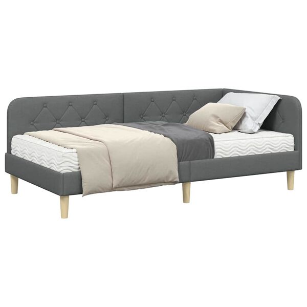 vidaXL Estrutura de Cama de Canto Cinza Escuro 90 x 200 cm tecido