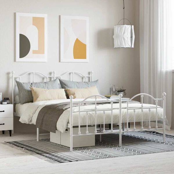 vidaXL Estrutura de cama com cabeceira e p&eacute;s 140x200 cm metal branco