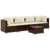 vidaXL 5 pcs conjunto lounge jardim c/ almofad&otilde;es vime PE castanho