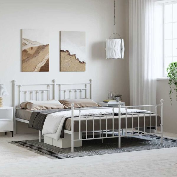 vidaXL Estrutura de cama com cabeceira e p&eacute;s 183x213 cm metal branco