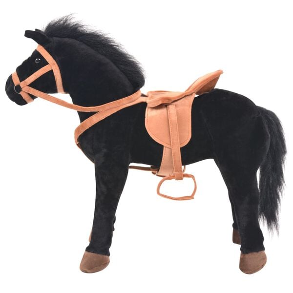 vidaXL Cavalo de peluche de montar preto