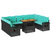 vidaXL 10 pcs conjunto sof&aacute;s de jardim c/ almofad&otilde;es vime PE preto