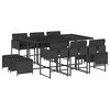 vidaXL 11 pcs conjunto de jantar p/ jardim c/ almofad&otilde;es vime PE preto