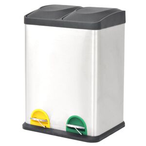 vidaXL Caixote do lixo para reciclagem com pedais 36 L a&ccedil;o inoxid&aacute;vel