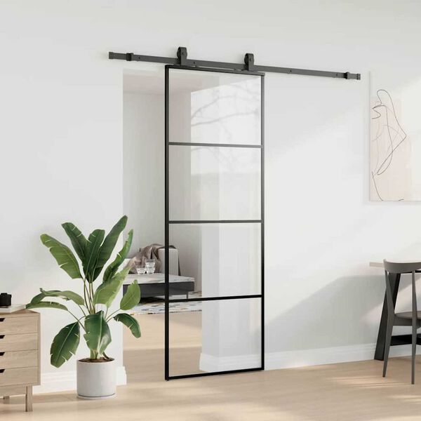 vidaXL Porta deslizante c/ conj. ferragens 76x205cm vidro ESG preto