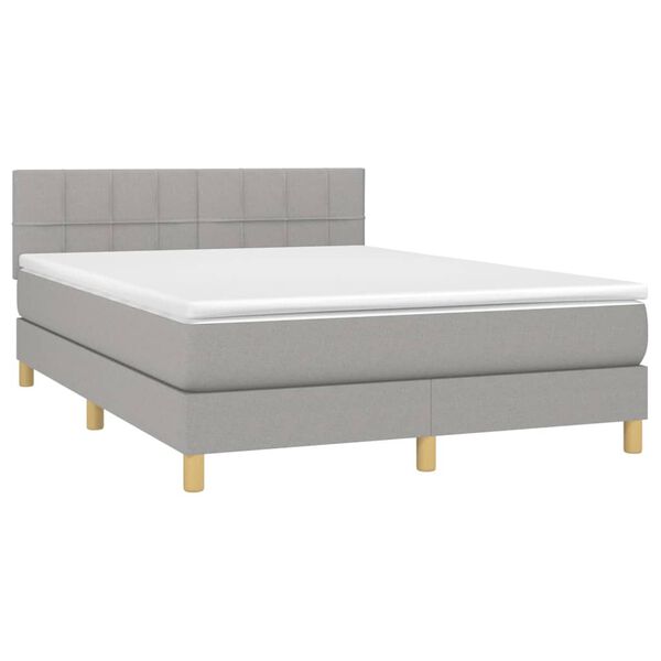 vidaXL Cama box spring c/ colch&atilde;o e LED 140x190 cm tecido cinza-claro